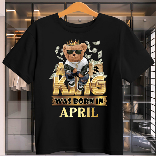 A King Was Born In April Mens Cotton T-Shirt