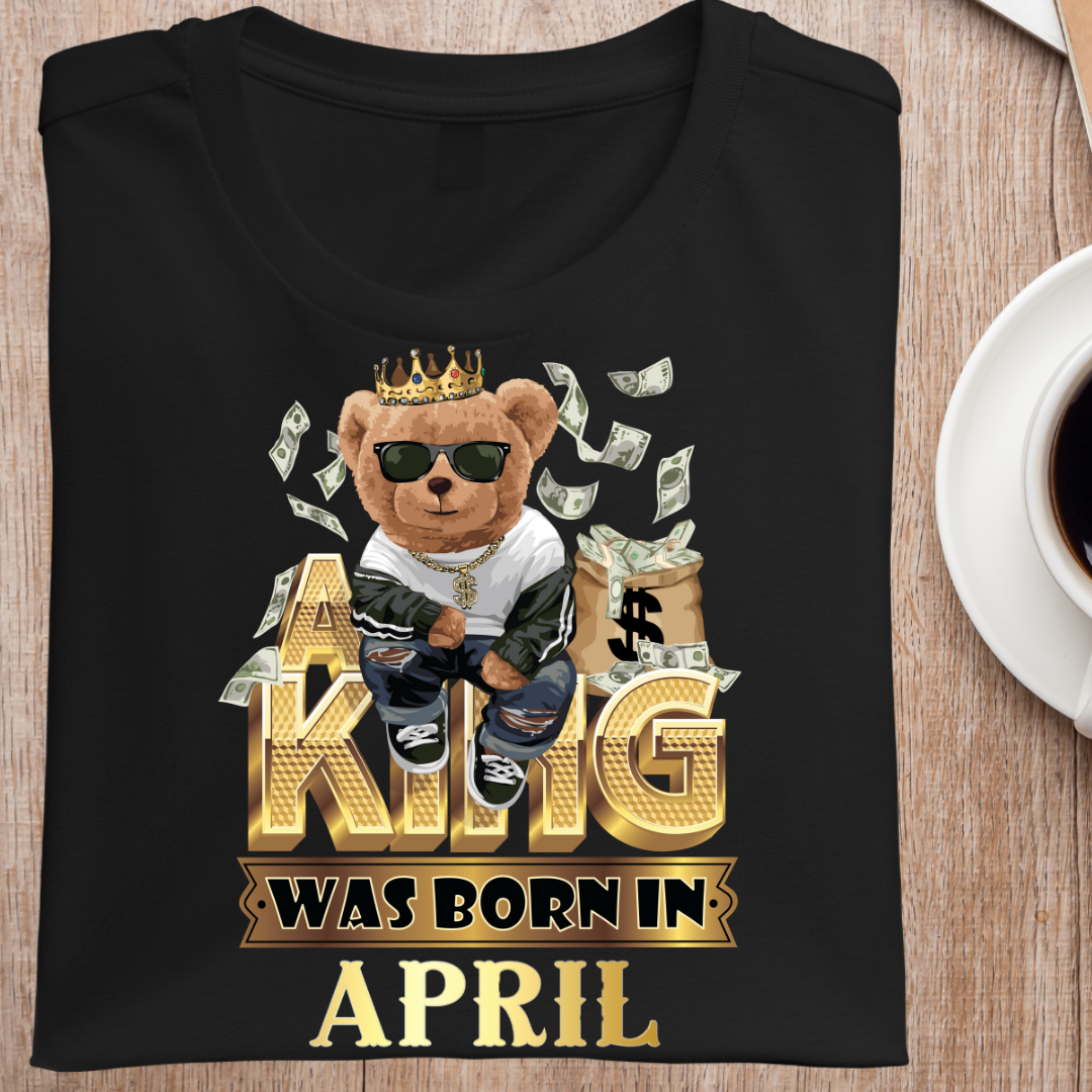 A King Was Born In April Mens Cotton T-Shirt