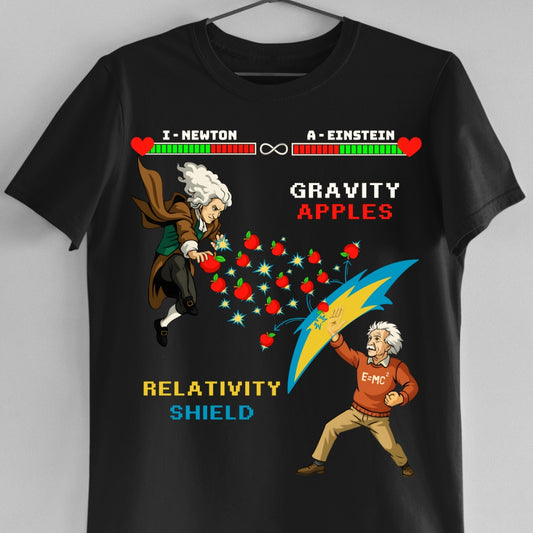 Gravity vs Relativity - The Ultimate Faceoff (Unisex Science T-Shirt)