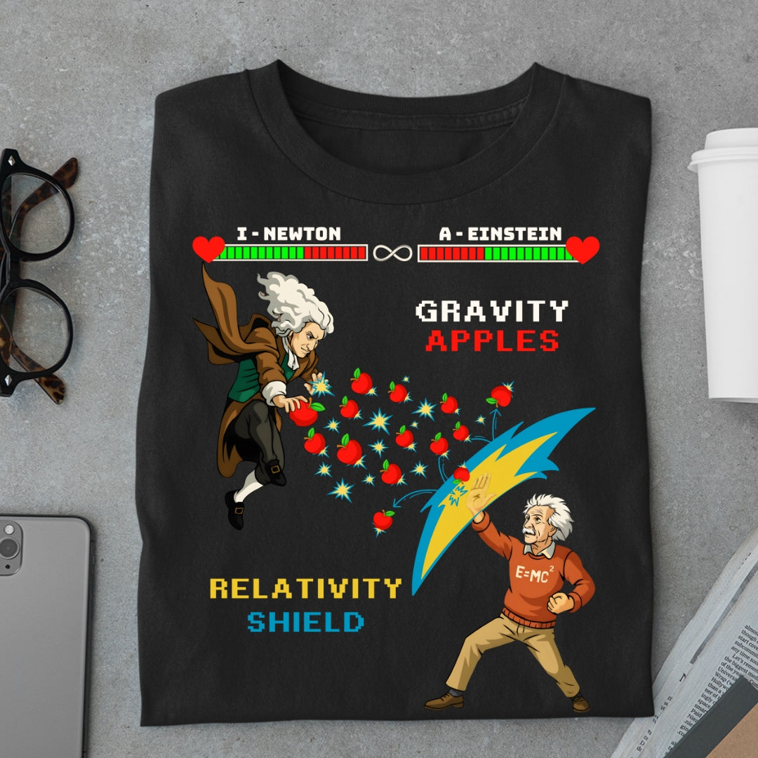 Gravity vs Relativity - The Ultimate Faceoff (Unisex Science T-Shirt)
