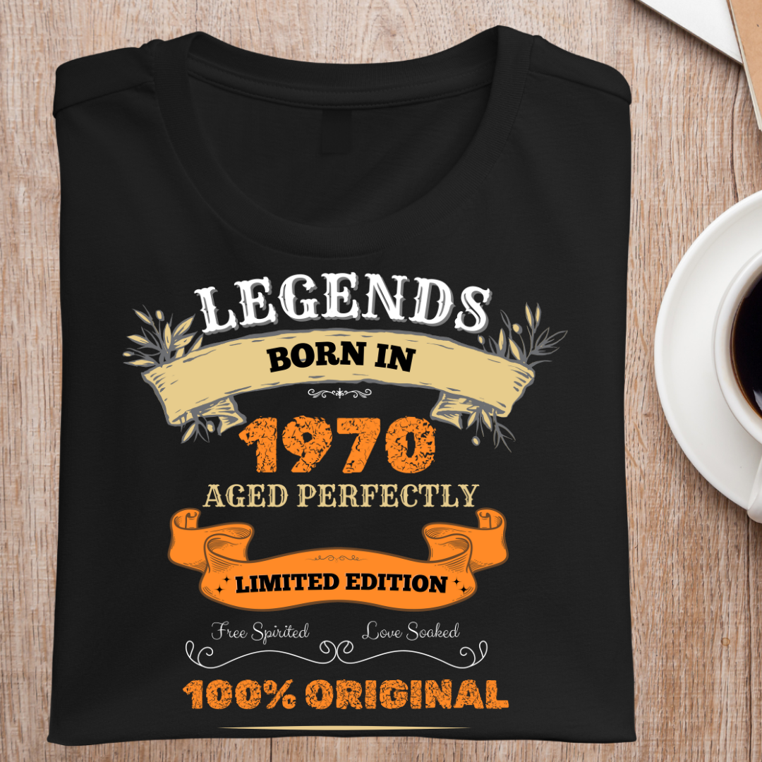 LEGENDS BORN IN 1970 UNISEX T-SHIRT